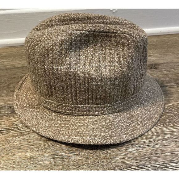 Fedora Hat Vintage London Fog Mens BrownWool Tweed Grandpa Dark Academia Small - Picture 7 of 8